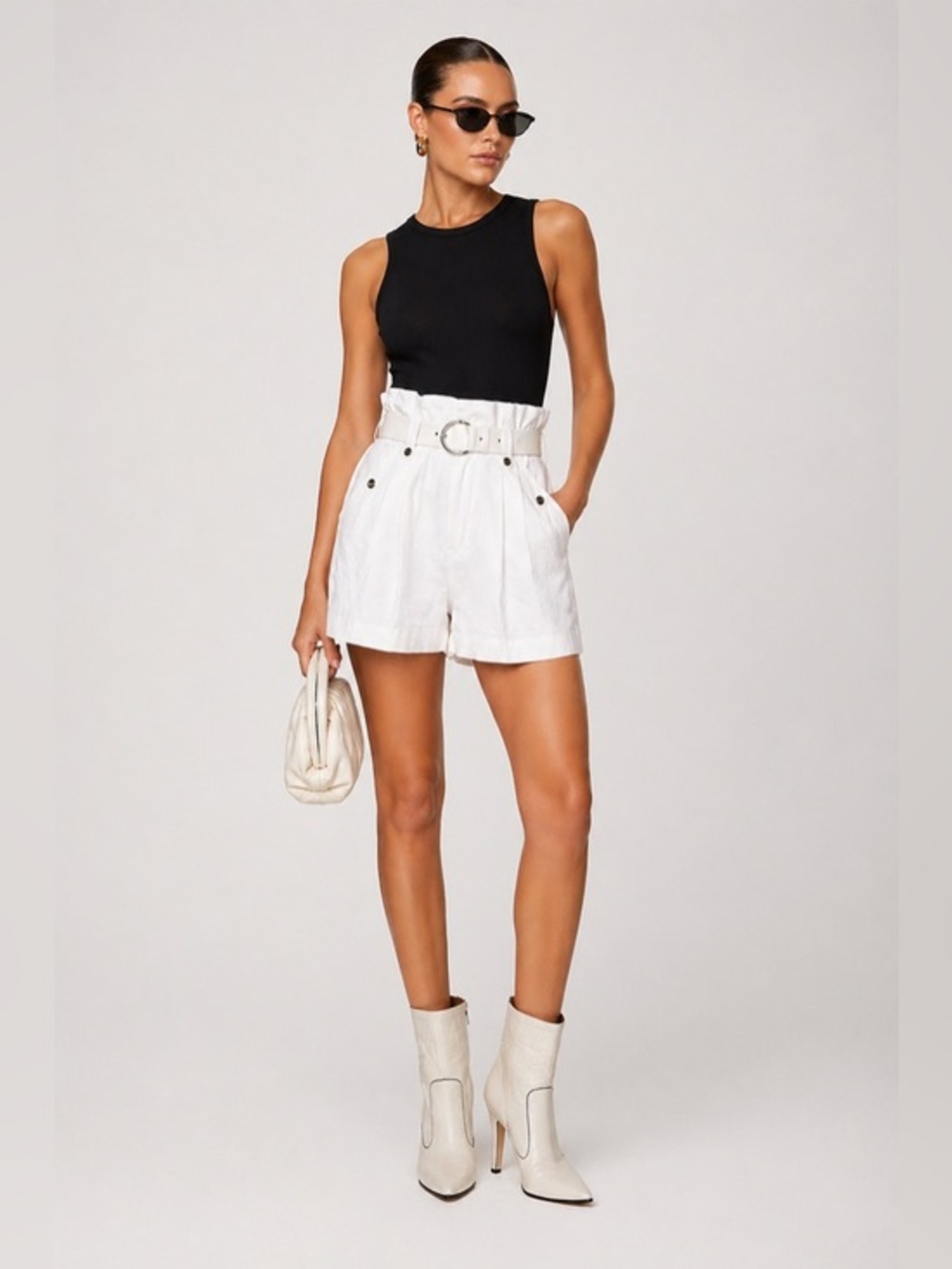NWT IRO Buxy Paperbag Waist Belted Shorts White FR 38 US 6